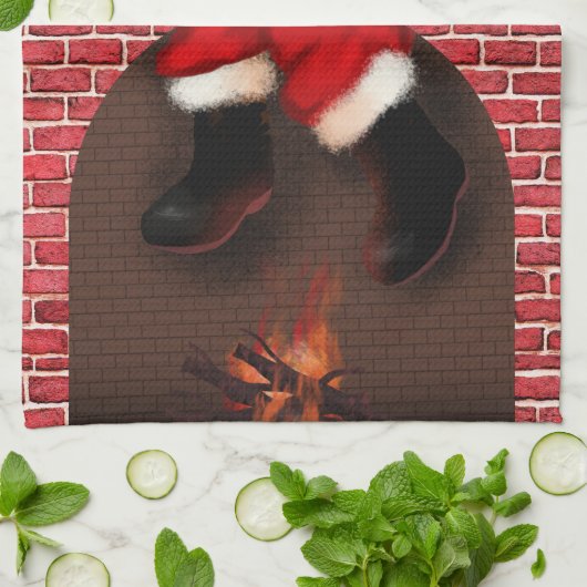 De kerstman in de schoorsteen theedoek (Gevouwen)