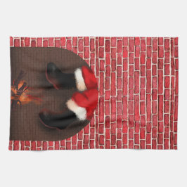 De kerstman in de schoorsteen theedoek