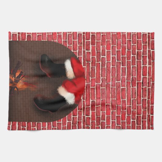 De kerstman in de schoorsteen theedoek (Horizontaal)