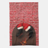 De kerstman in de schoorsteen theedoek (Verticaal)