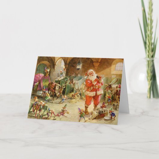 De Kerstman in de Stallen van het Rendier van Feestdagen Kaart (Voorkant)