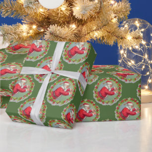 De Kerstman in een Wreath Wrapping Paper Cadeaupapier