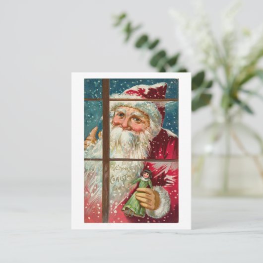 De Kerstman in het Venster Feestdagenkaart (Staand voorkant)