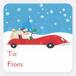 De kerstman in zijn rode cabriolet vierkante sticker