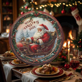 De Kerstman in zijn slee Papieren Bordje