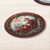 De Kerstman in zijn slee Ronde Kartonnen Onderzetter (Gebogen)