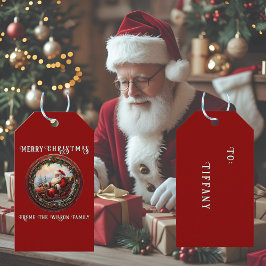 De Kerstman in zijn slee Wenskaart Cadeaulabel