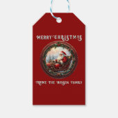 De Kerstman in zijn slee Wenskaart Cadeaulabel (Voorkant)