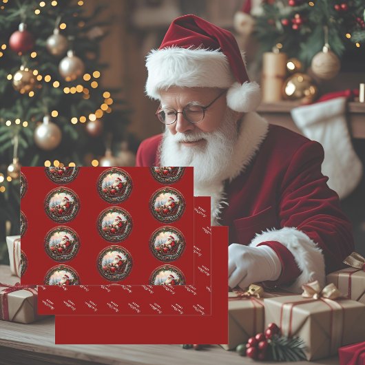 De Kerstman in zijn slee Wenskaart Inpakpapier Vel