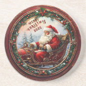 De Kerstman in zijn Sleigh Sandstone Zandsteen Onderzetter (Voorkant)