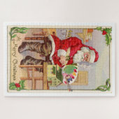 De Kerstman in zijn werkplaats  retro-briefkaart, Legpuzzel (Horizontaal)