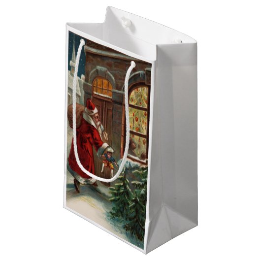 De kerstman is bij de Deur Gift Bag Klein Cadeauzakje (Voorkant Gekanteld)