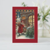 De kerstman is bij de deuruitnodiging kaart (Staand voorkant)