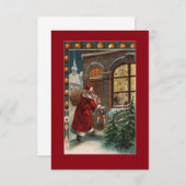 De kerstman is bij de deuruitnodiging kaart (Voorkant / Achterkant)