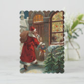 De kerstman is bij de deuruitnodiging kaart (Staand voorkant)