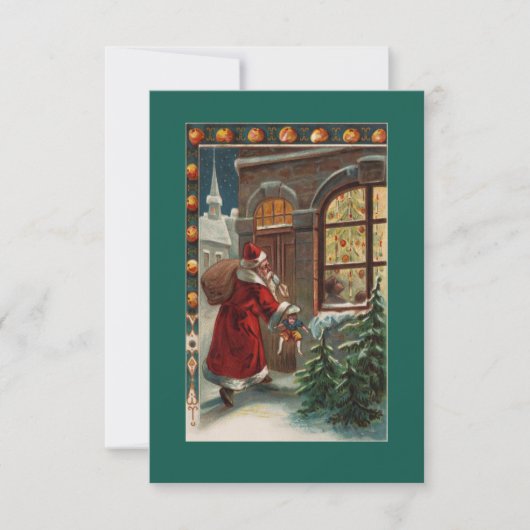 De kerstman is bij de deuruitnodiging kaart (Voorkant)