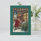 De kerstman is bij de deuruitnodiging kaart (Staand voorkant)