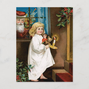 De kerstman is bij het raam feestdagenkaart