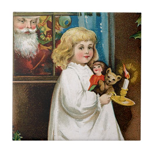 De kerstman is bij het raam tegeltje (Voorkant)