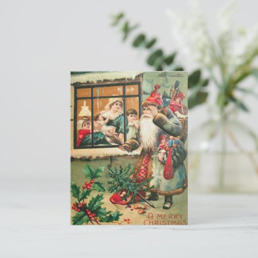 De kerstman is bij het Venster Briefkaart (Staand voorkant)