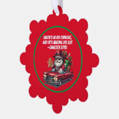 De Kerstman is in zijn Cadillac en hij maakt zijn  Ornament Kaart (Links)