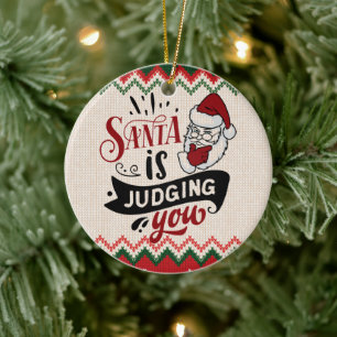 De kerstman is je aan het beoordelen - grappige ke keramisch ornament