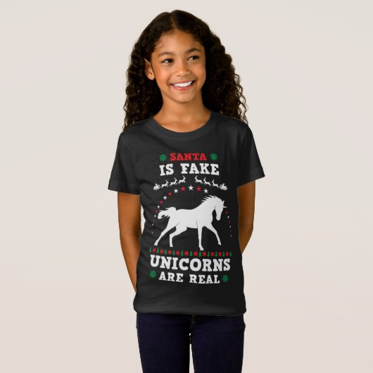 De Kerstman is nep eenhoorns zijn echt Schattige l T-shirt (Voorkant volledig)