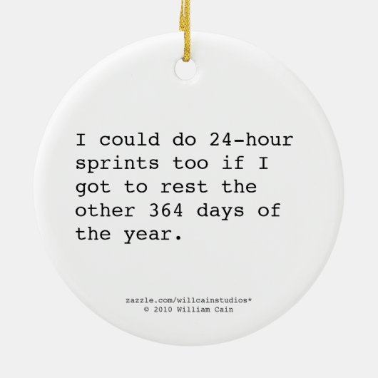 De kerstman is niet zo wendbaar keramisch ornament (Achterkant)