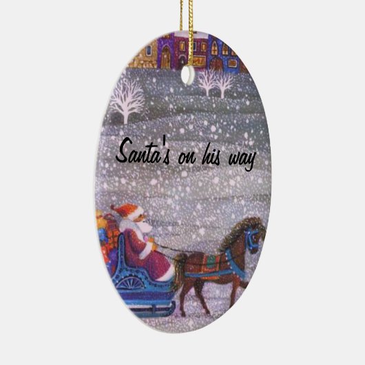 De kerstman is onderweg keramisch ornament (Rechts)