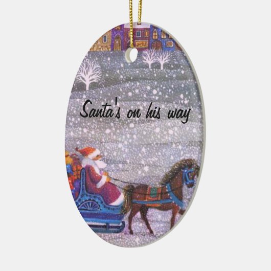 De kerstman is onderweg keramisch ornament (Links)