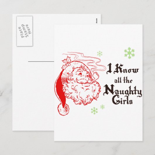 De kerstman kent alle stoute meisjes feestdagenkaart (Voorkant / Achterkant)