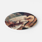 De kerstman kijkt door een raam papieren bordje (Gekanteld)