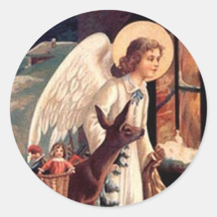 De kerstman kijkt door een raam ronde sticker