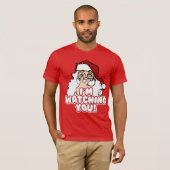 De kerstman kijkt naar grappige kerstmis t-shirt (Voorkant volledig)