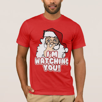 De kerstman kijkt naar grappige kerstmis t-shirt