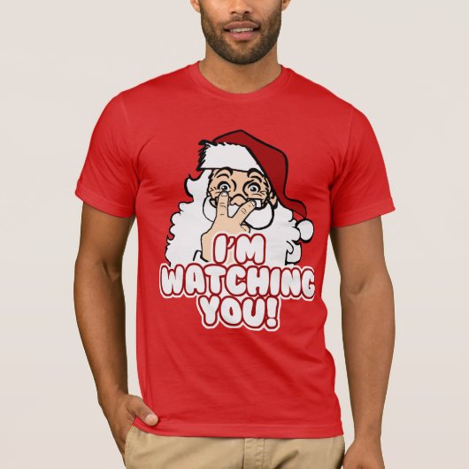 De kerstman kijkt naar grappige kerstmis t-shirt (Voorkant)