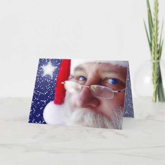 De Kerstman kijkt naar je Feestdagen Kaart (Voorkant)