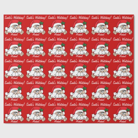 De kerstman kijkt naar je | Kerstmis Cadeaupapier (Vlak)