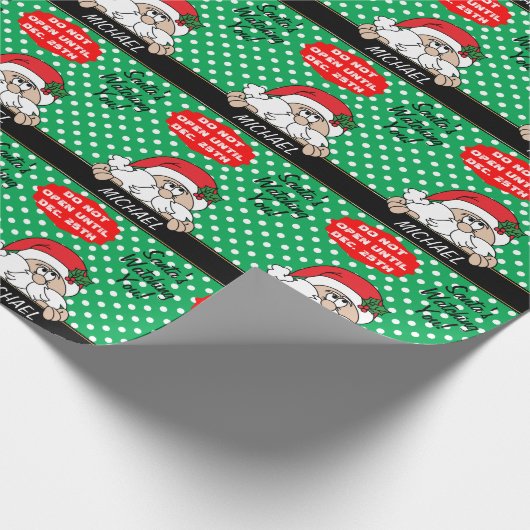 De kerstman kijkt naar je | Kerstmis Cadeaupapier (Hoek)