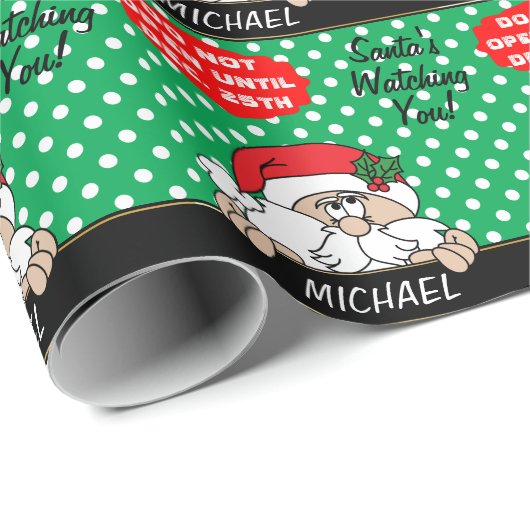 De kerstman kijkt naar je | Kerstmis Cadeaupapier (Rol Hoek)