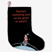 De kerstman kijkt naar je vanuit de ruimte. kleine kerstsok (Voorkant)