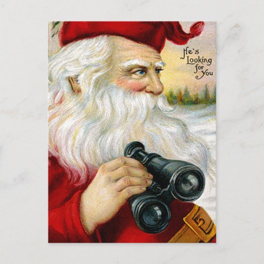 De kerstman kijkt naar jou feestdagenkaart (Voorkant)