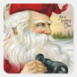 De kerstman kijkt naar jou vierkante sticker