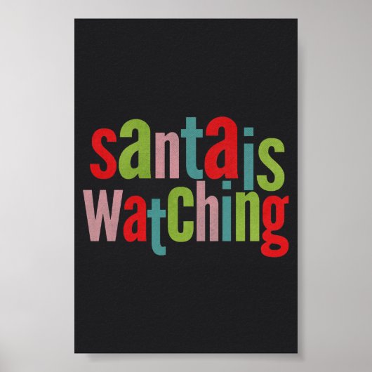 De kerstman kijkt naar kleurrijk karton poster (Voorkant)