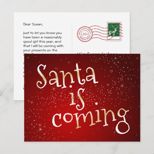 De Kerstman komt Briefkaart van de Kerstman (Voorkant / Achterkant)