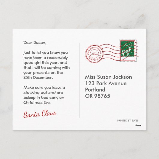 De Kerstman komt Briefkaart van de Kerstman (Achterkant)