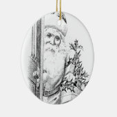 De  kerstman komt door de deur. keramisch ornament (Rechts)