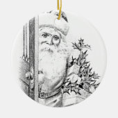 De  kerstman komt door de deur. keramisch ornament (Voorkant)