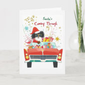 De kerstman komt er doorheen | Zwarte kerstgroet Feestdagen Kaart (Voorkant)