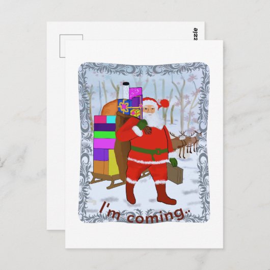 De kerstman komt eraan briefkaart (Voorkant / Achterkant)